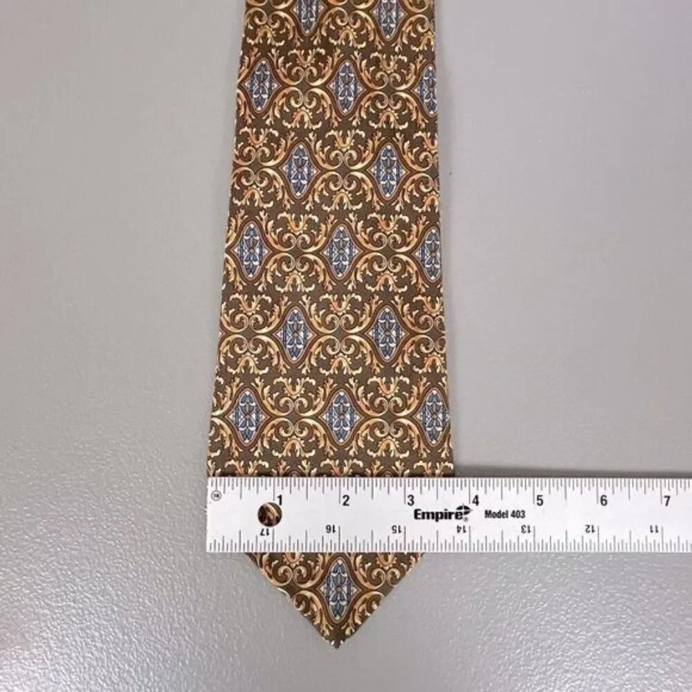 CHRISTIAN DIOR MENS SILK TIE BROWN GOLD MULTICOLORED DESIGN
